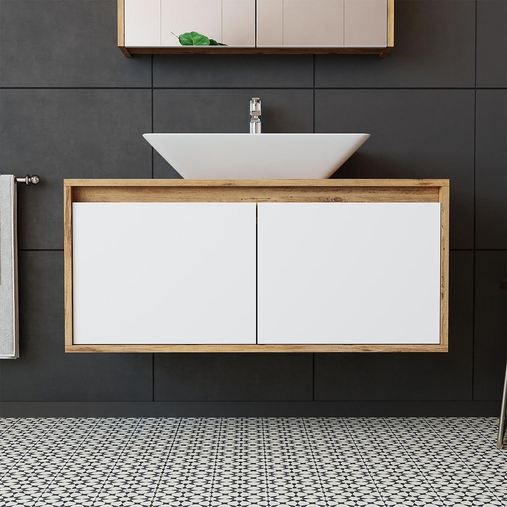 Roomart ATLANTIC-100 Badmöbel - nur Unterschrank - H 45 x B 45 x T 100 cm - Weiß-Eiche