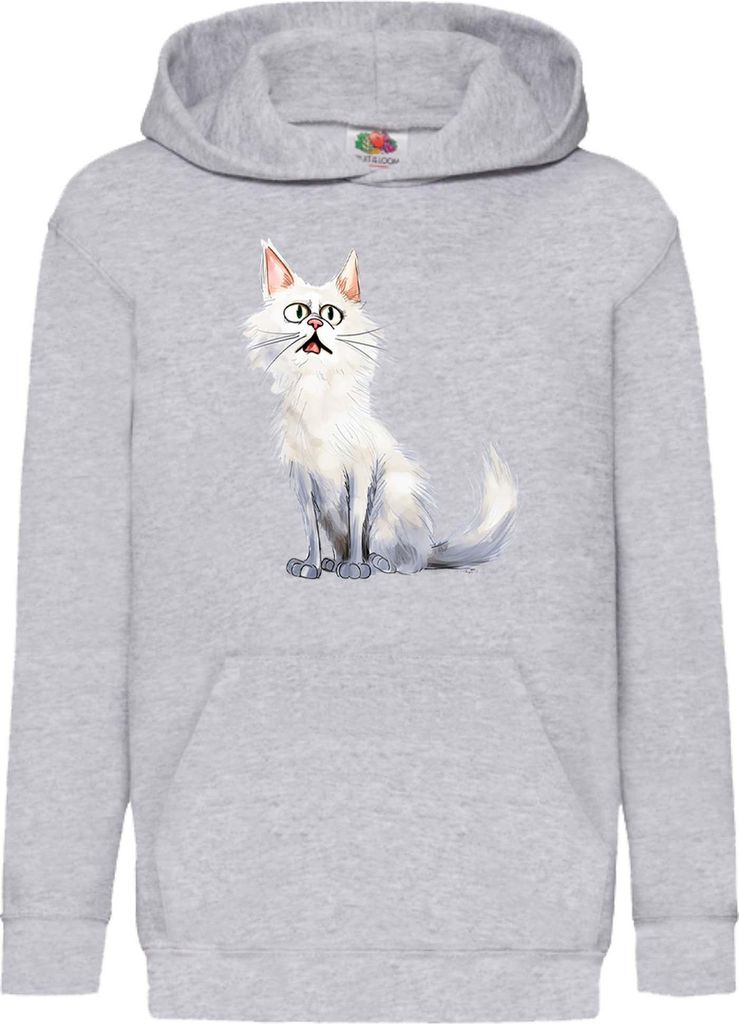 Kinder Kapuzenpullover Funny Cats Breeds Turkish Angora Cat, 9-11 Jahr - 140 / Grau