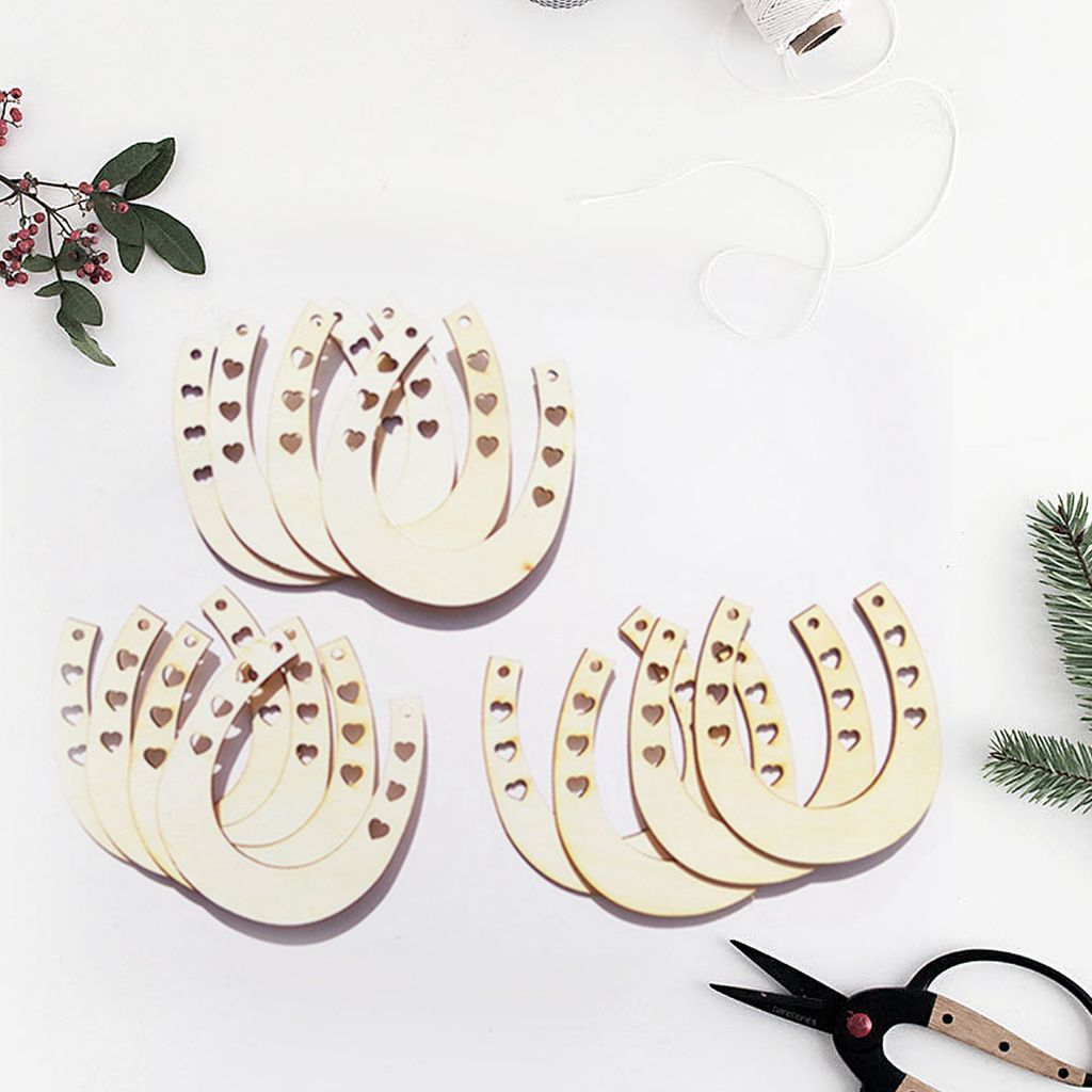 12pcs Holzchip kreativer DIY Holz Hufeisen Form Holzscheiben Schulhandbein