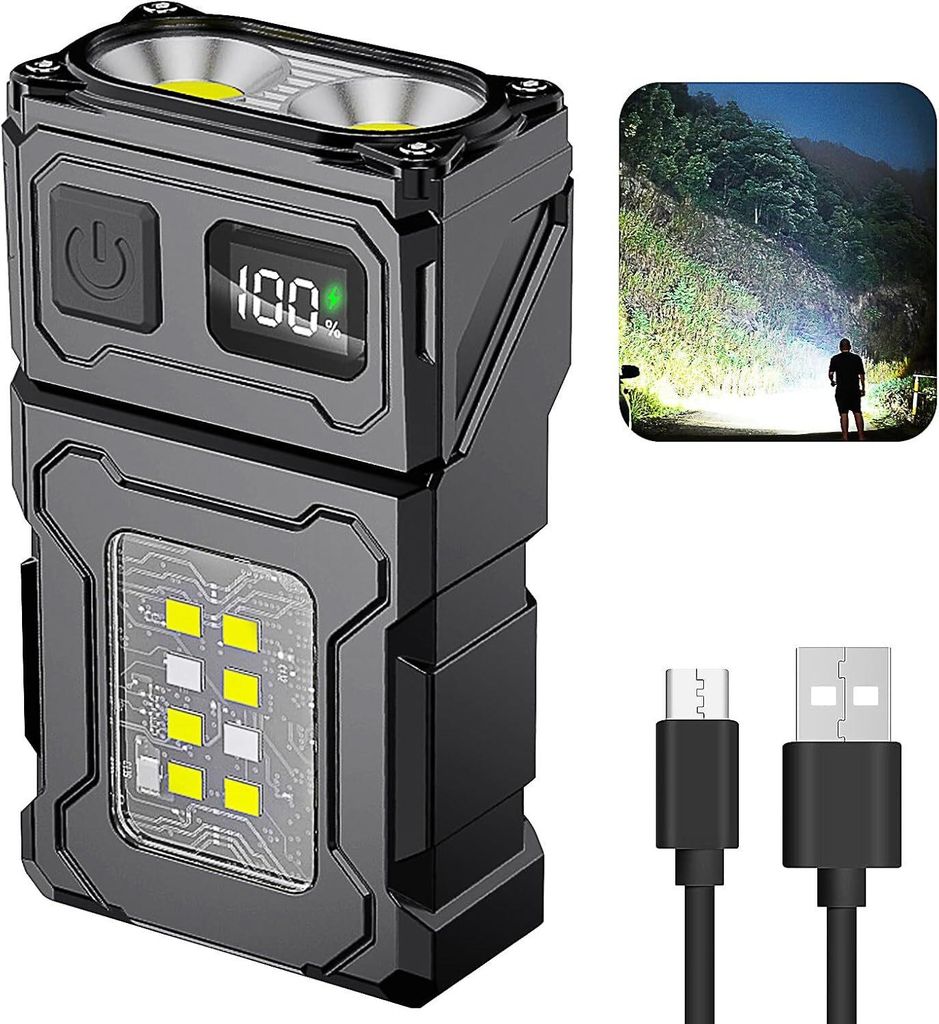 USB-C wiederaufladbare Mini LED Taschenlampe – COB Arbeitsleuchte mit Magnetfuß, ideal für Werkstatt, KFZ, Notfälle und Outdoor-Aktivitäten
