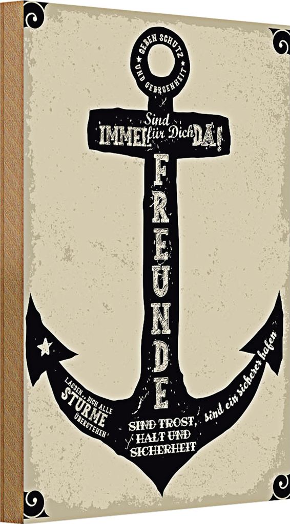 Holzschild Spruch Freunde Anker Trost Halt Sicherheit 20x30cm