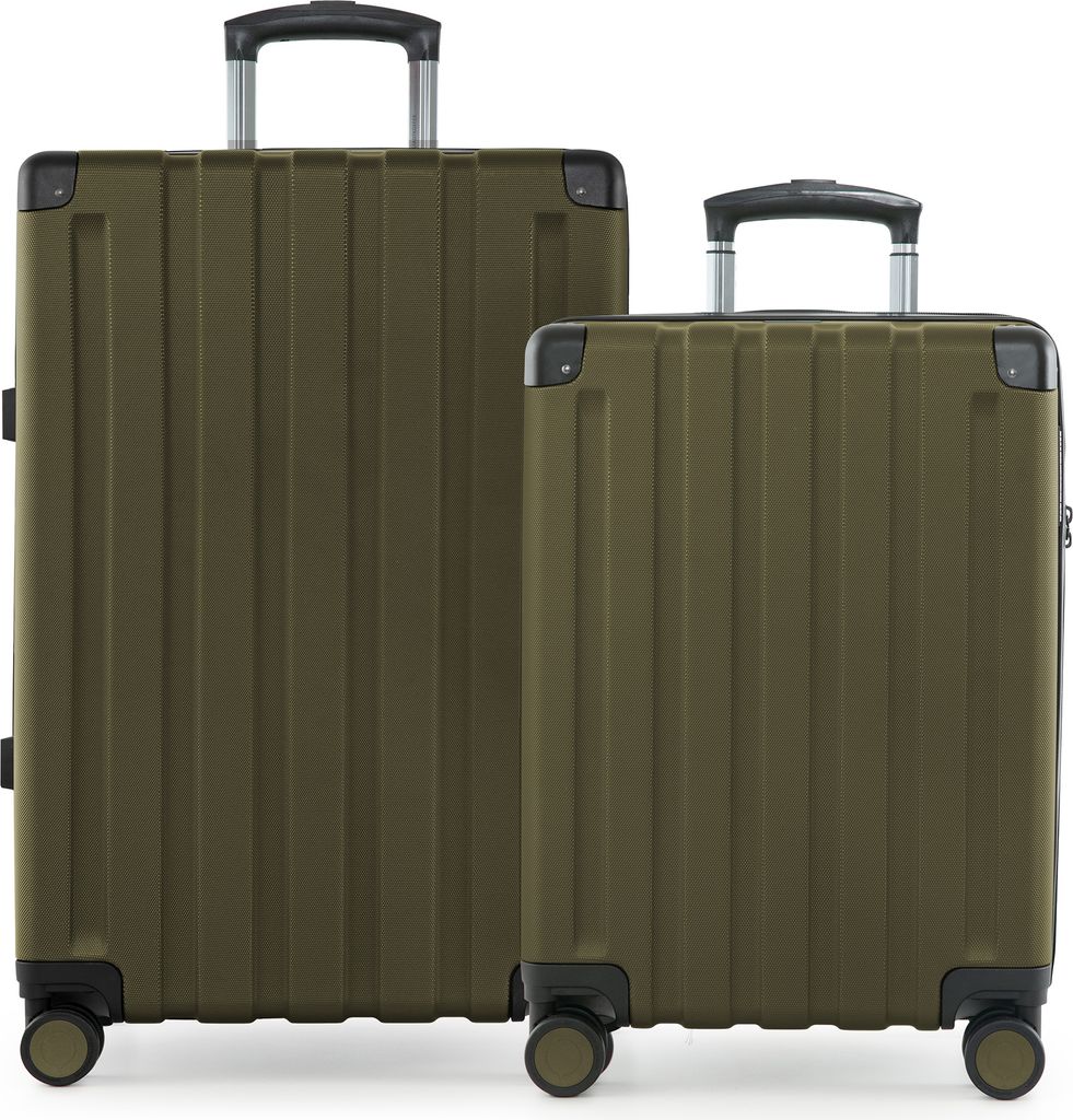 Q-Damm - 2er Koffer-Set Hartschalen-Trolleys mit Erweiterung 4 Doppelrollen, Koffer mit 4 Rollen, Bordkoffer + Check-In Gepäck, Hardshell Luggage,...