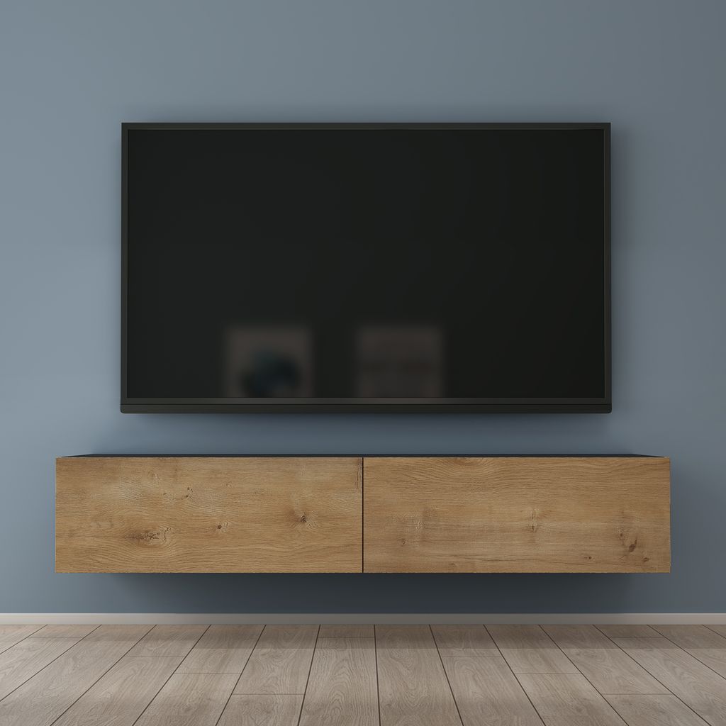 Mai & Mai Fernsehschrank Verdeckter Griff mit Soft-Close Lowboard Hängeschrank für Wohnzimmer in Matt Anthrazit + Kerneiche BTH: 160x40,2x30 cm F...