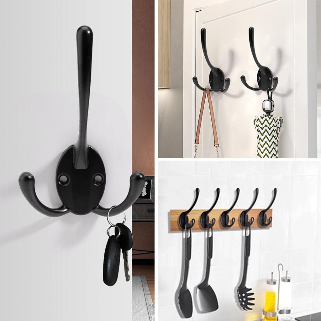 Metallischer Kleiderhaken zum Aufhängen von Hüten und Krawatten - 6 Stück Garderobenhaken Dreifachhaken für die Garderobe - Schlafzimmer Badezi...