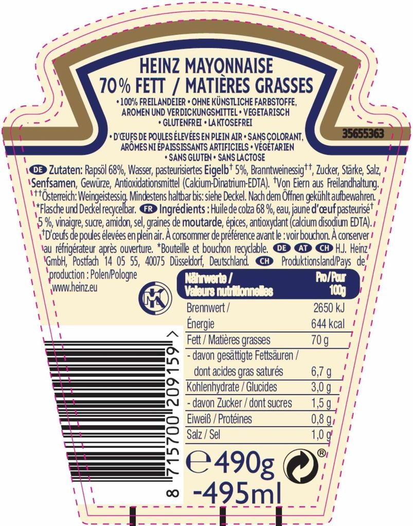 Heinz Einfach Lecker Mayonnaise Kopfstehflasche (495 ml) Produktbild 5