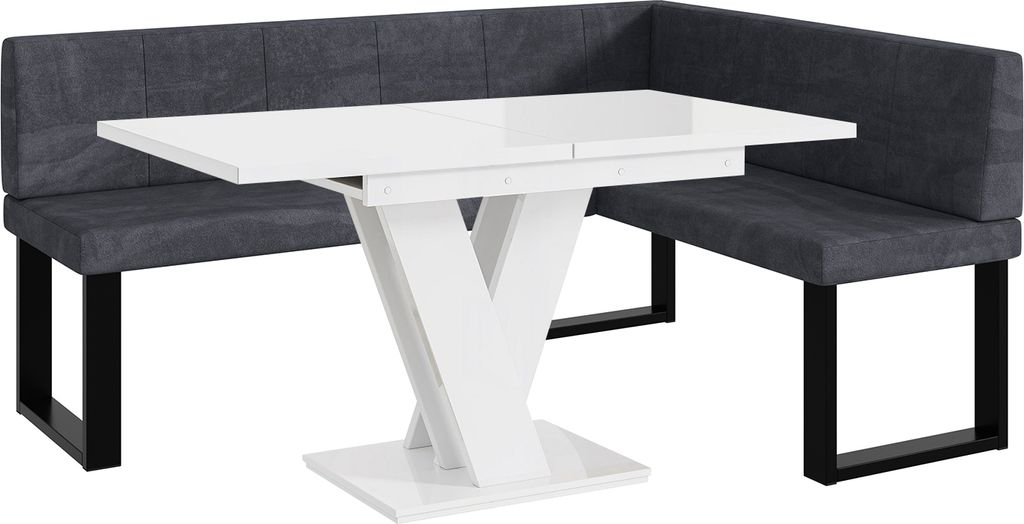 MEBLINI Eckbank für Esszimmer mit ausziehbarem Tisch - Küchenbank - Essecke - Sitzecke Küche - PETER - U-Beine 128x168x87cm Rechts - Dunkelgrau ...