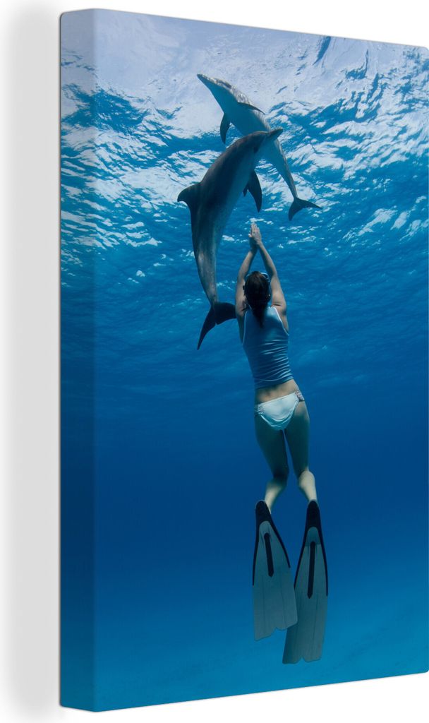 OneMillionCanvasses - Leinwandbilder - 90x140 cm, Delphin - Tauchen - Wasser, Wandbilder Kunstdruck Wanddekoration - Wandschmucke - Schlafzimmer