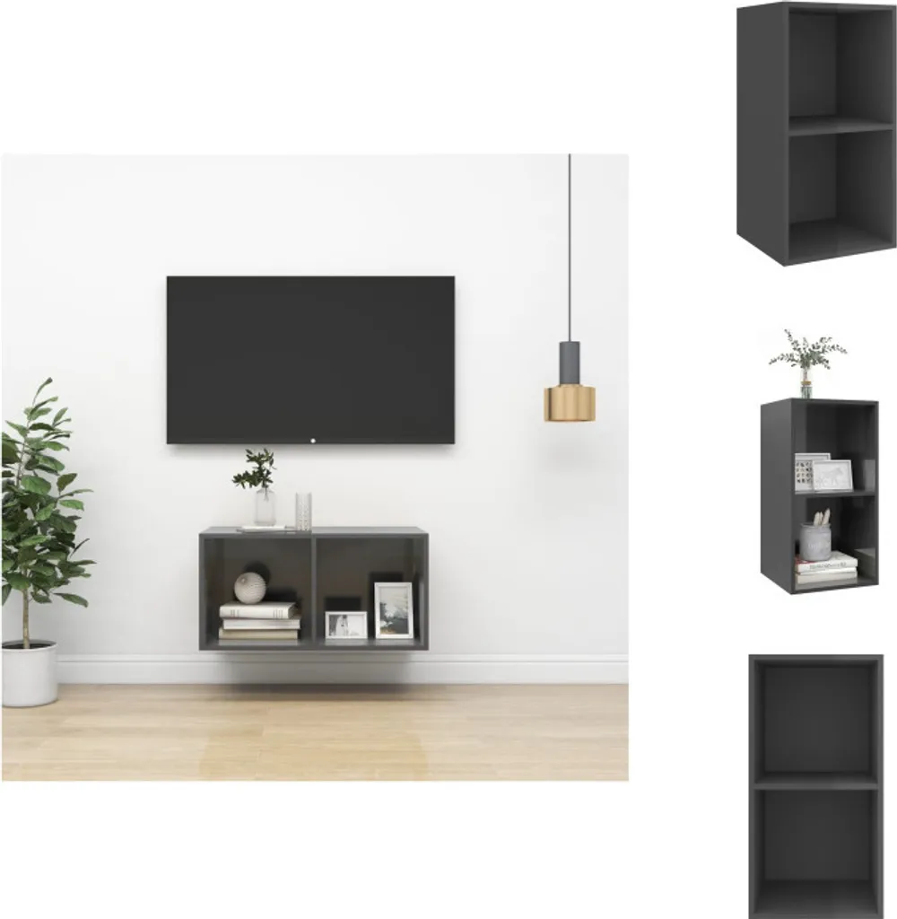 Petit meuble TV mural gris brillant 72 cm en bois composite haute qualité