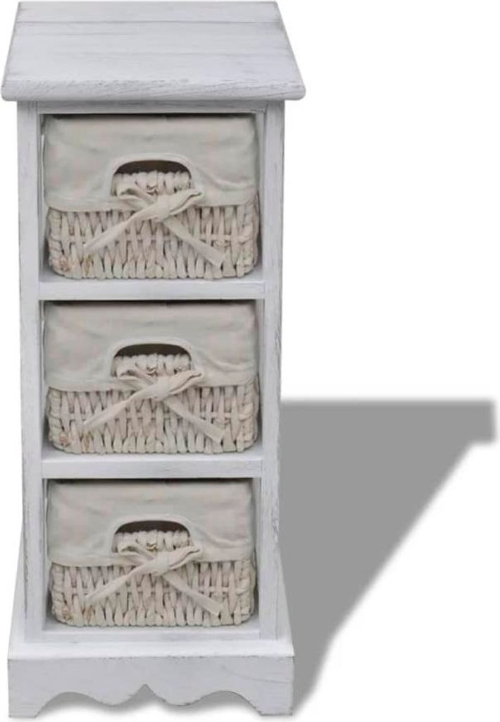 vidaXL Holz-Schränkchen mit 3 Flechtkörben Weiß