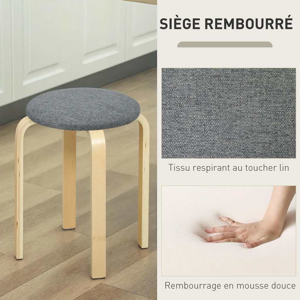 Tabourets Gris sans Dossier, la Solution Gain de Place pour Petits Espaces - 4