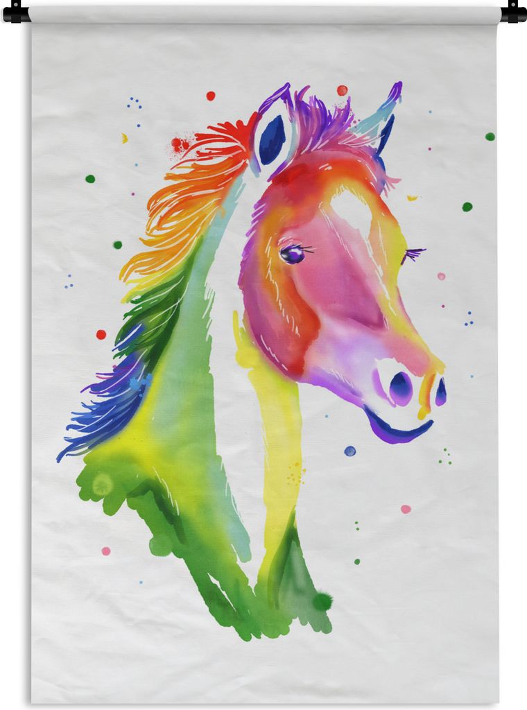 MuchoWow Wandteppich Wandbehang Pferd - Regenbogen - Weiß - Mädchen - Kinder - Mädchen 90x135 cm Tapisserie Dekoration Wandtuch - Baumwolle - ...