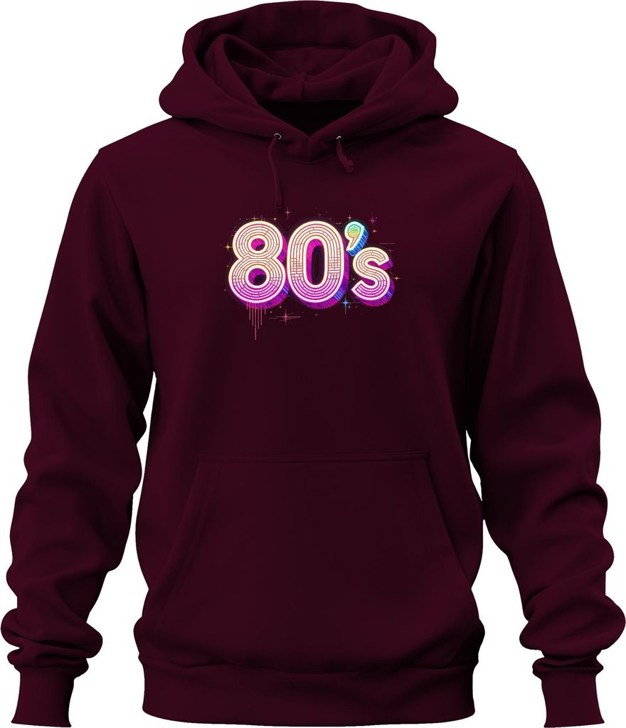 80's Neon Retro Disco Achtziger Jahre Party Vintage Geschenk Uni Hoodie Kapuzenpullover, Burgundy, 3XL