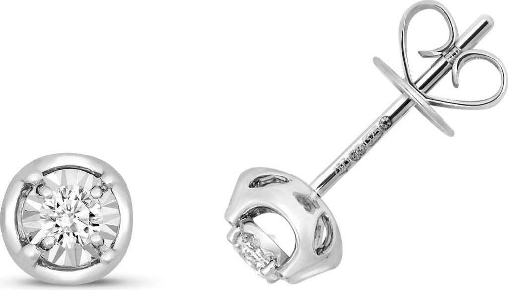 Klassische 9 Karat (375) Weißgold Damen - Diamant Paar Ohrstecker Brillant-Schliff 0.17 Karat GH - I1 - 6mm*6mm; TRS15734