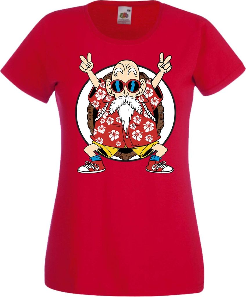 Damen T-Shirt Anime Manga Dragon Anime Manga Ball Z Master Roshi 02 Dbz Sensei, Lady XS / Rot