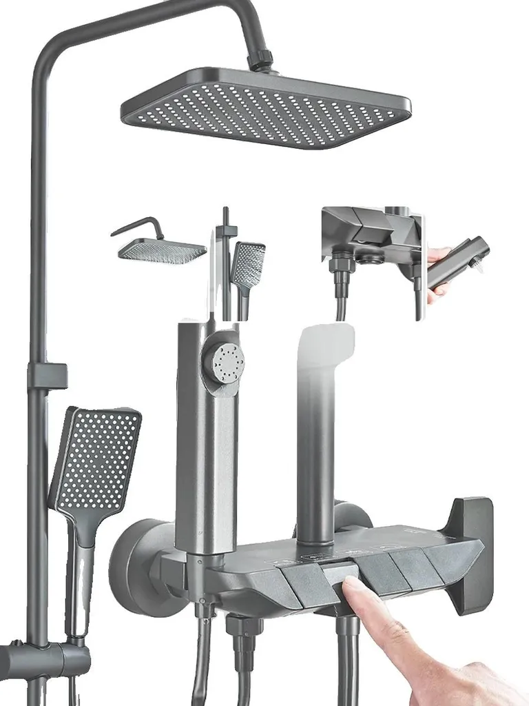 Robinet mitigeur de douche mural gris anthracite avec commande monobloc
