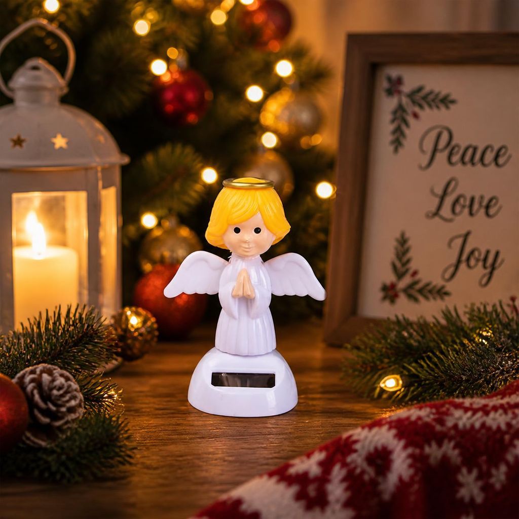 Weiße Solar Wackelfigur Engel – Weihnachtliche und Produktbild  KI-generiertes Bild