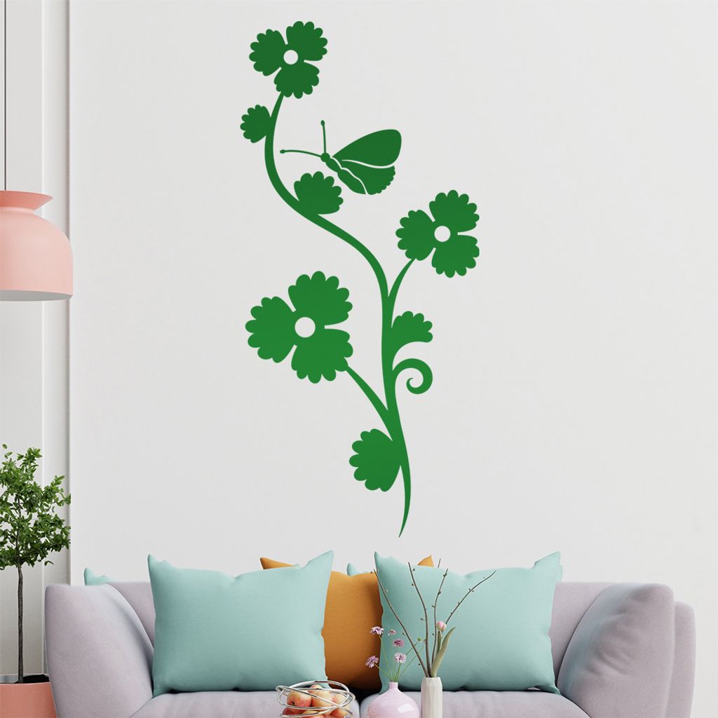 Falter Schmetterling Blüte Wandtattoo in 6 Größen - Wandaufkleber Wall Sticker - Dekoration, Küche, Wohnzimmer, Schlafzimmer, Badezimmer