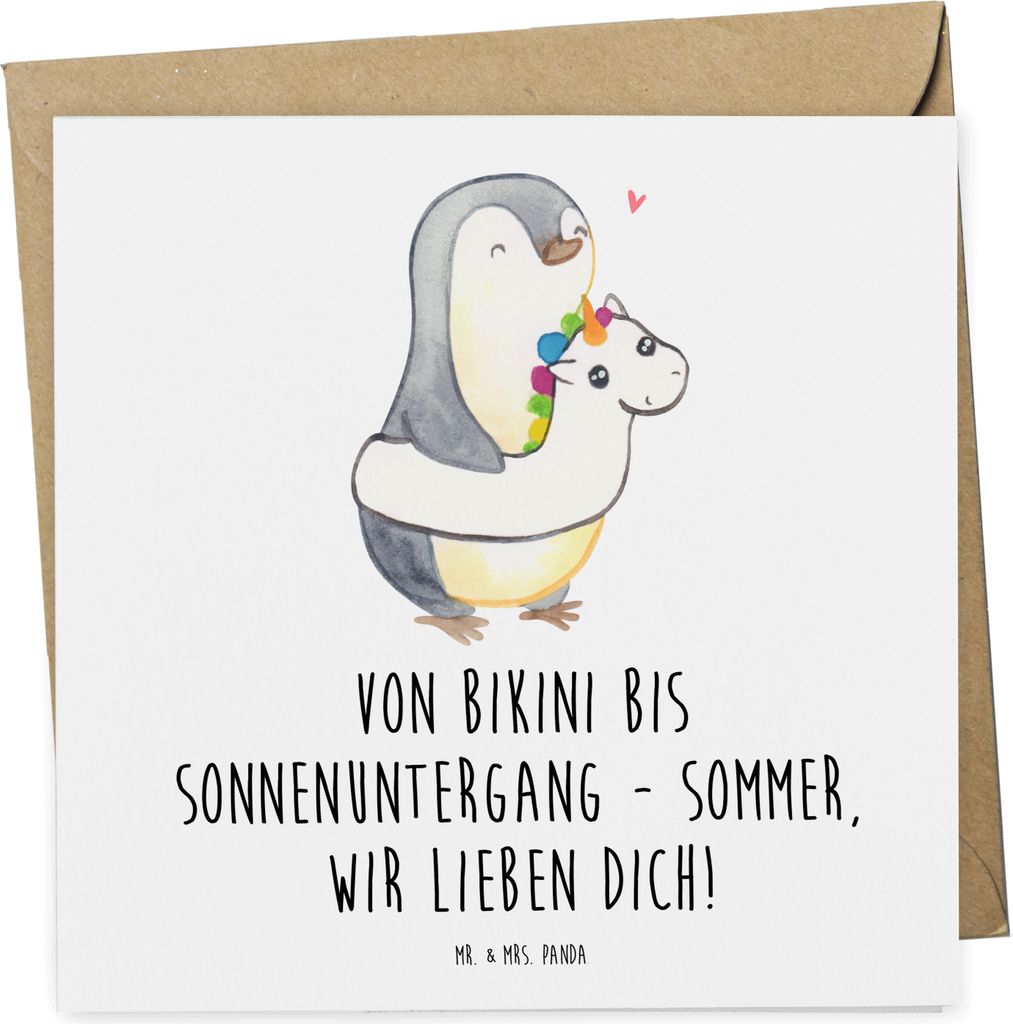 Mr. & Mrs. Panda Grußkarte Sommer Meer Strand - Weiß - Geschenk, Motive, Glückwunschkarte, Handgefertigte Produkte, Strandurlaub, Emotionen, dop...