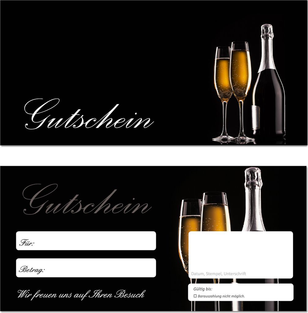 20 Stück Geschenkgutscheine (Sekt-650) - Gutscheinkarten Gutscheine für Bereiche Wellness, Erholung, Entspannung Kochen Essen Feier Wein Jubiläu...
