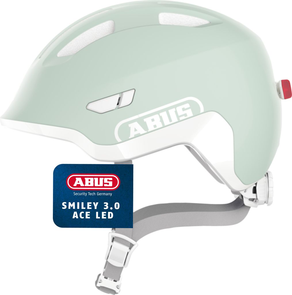 ABUS Kinderhelm Smiley 3.0 ACE LED - Fahrradhelm mit Licht - tiefe Passform & Platz für einen Zopf - für Mädchen und Jungs - pure mint, Größe ...