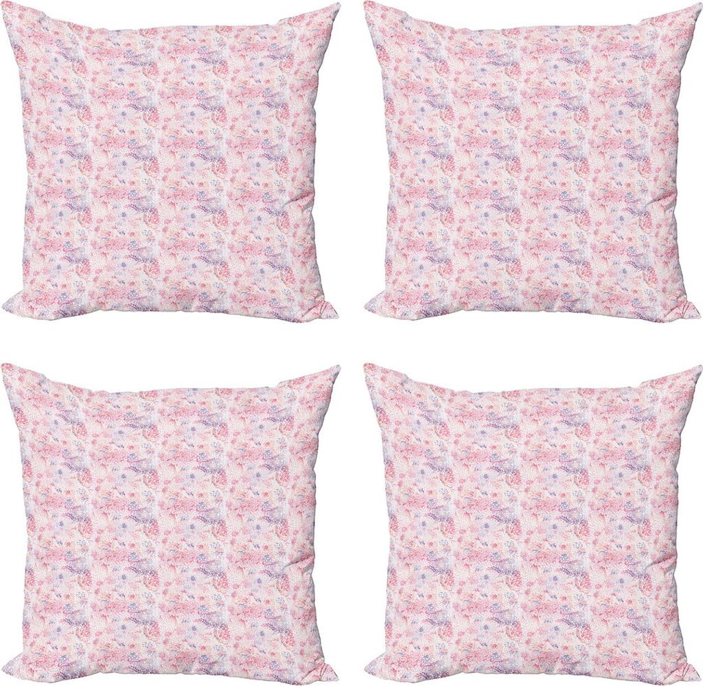 ABAKUHAUS Blumen Kissenbezug Set (4 Stück), Rosa Schatten Rose Blending, Moderner Doppelseitiger Digitaldruck, 60 cm x 60 cm, Mehrfarbig