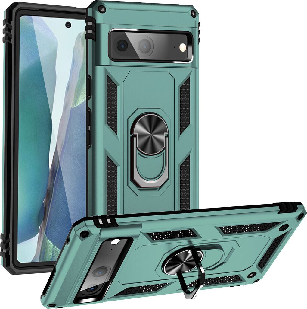 Google Pixel 7 Hülle, Dual Layer Robust Militäre Schutzhülle mit Ringhalterung Ständer für Google Pixel 7 Grün