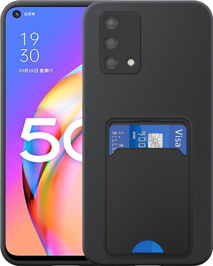 Geeignet für Oppo A93 5G Phone Case mit TPU Kartenhalter - Flexible Back Cover Case Silikon TPU mit Cardslot - Schwarz - Smartphonics