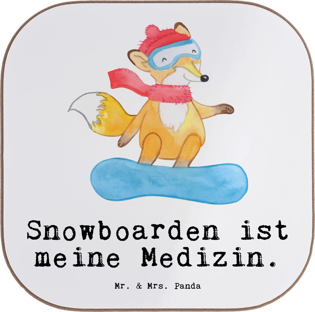 Mr. & Mrs. Panda Tassenuntersetzer Hase Snowboarden - Weiß - Geschenk, Wintersport, Holzuntersetzer, gläseruntersetzer, bieruntersetzer, Winterur...