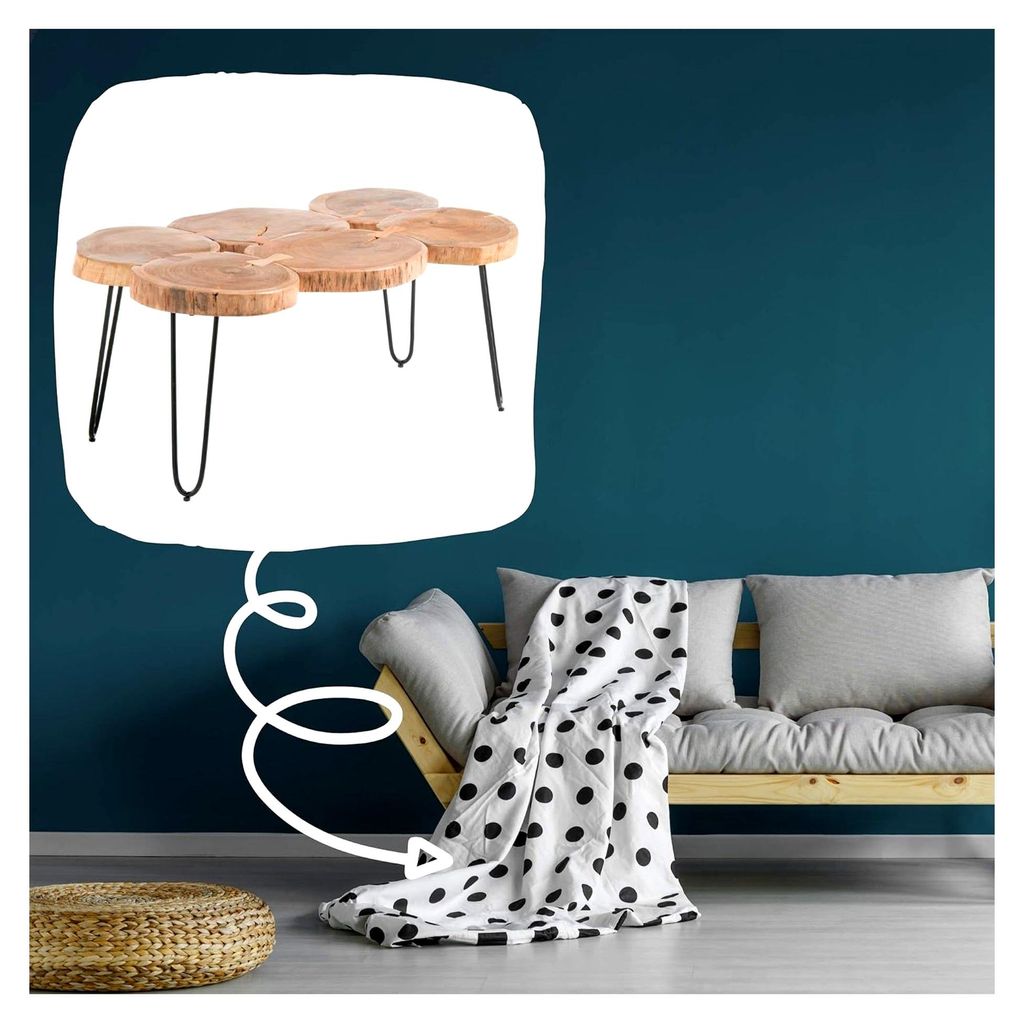 Couchtisch aus massivem Akazienholz mit schwarzem Metallgestell - natürlicher Sofatisch für Ihr Wohnzimmer - 100 x 45 x 65 cm (B/H/T)