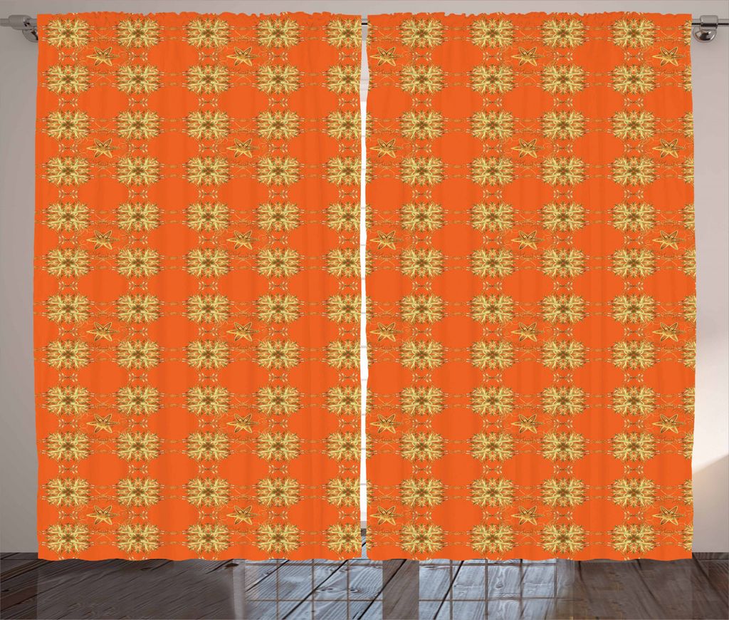 ABAKUHAUS Gelbes Damast Rustikaler Gardine, Eastern Zusammenfassung, Schlafzimmer Kräuselband Vorhang mit Schlaufen und Haken, 280 x 245 cm, Orang...