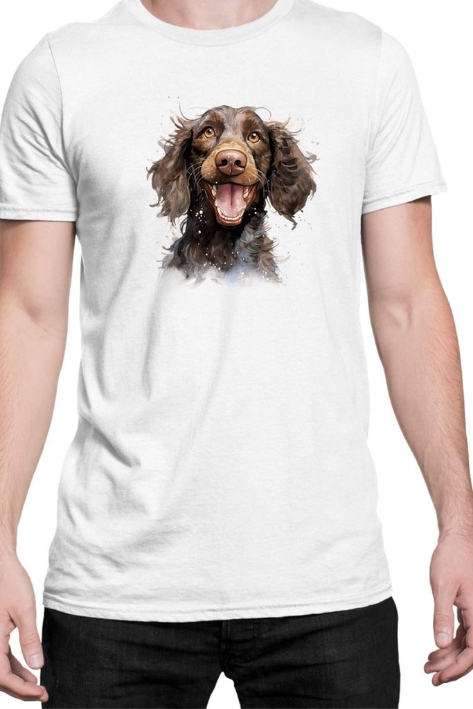 Herren T-Shirt Funny Dogs Breeds American Water Spaniel Dog Breed 010, Man S / Weiß