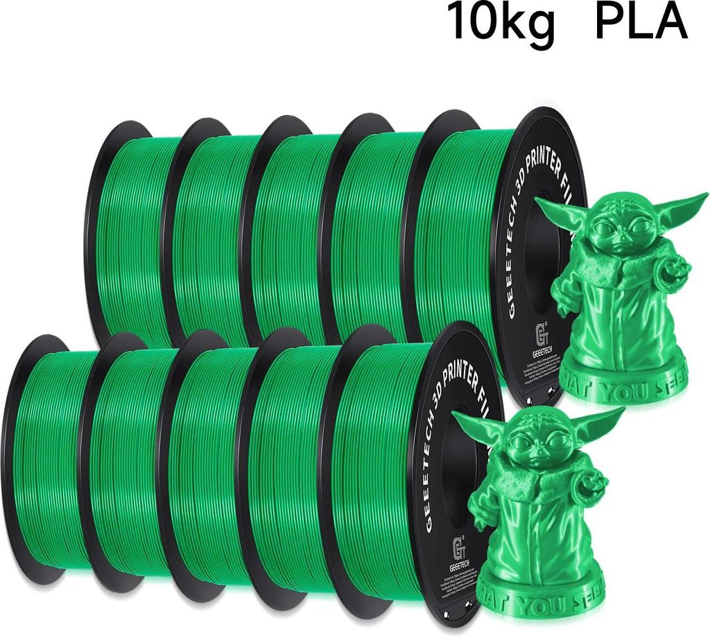 3D-Drucker Filament - PLA 1,75 mm - Verhedderungsfrei - Toleranz ±0,03 mm - Vakuumverpackt - 10 Stück/Set - Grün