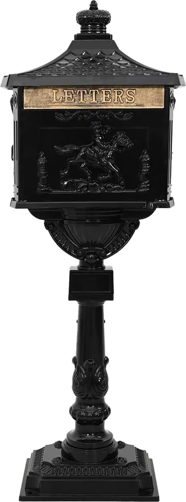 Boîte aux Lettres Autoportante Noire pour Entrée de Maison 117 cm