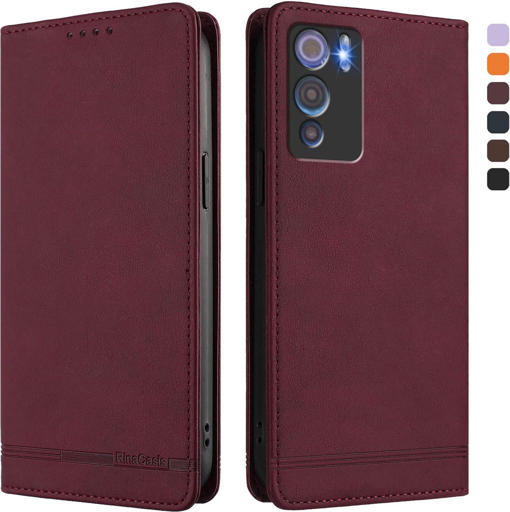 Hülle für Doogee N60 Pro, Retro Kunstleder Ständer Klapphülle mit Kartenfächer und Magnetische Rot