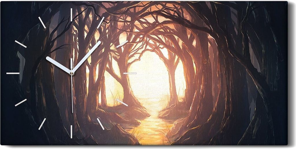 Dekor Leinwand Uhr Wandbilder Geräuschlos 60x30 Malerei Wald Bäume Zweige Kunst - weiße Hände