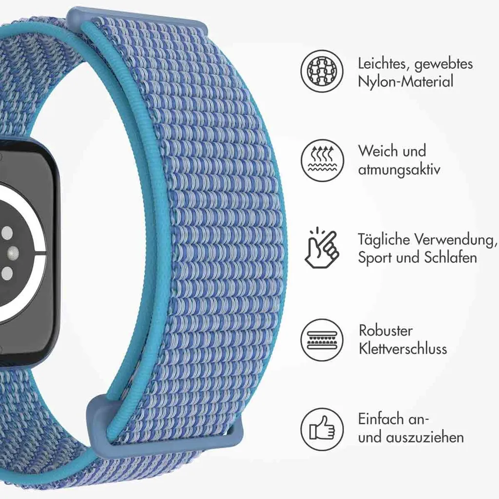 Watch Ultra - 49 mm, Watch Ultra 2 - 49 mm, Watch SE - 44 mm, Watch SE 2023 - 44 mm, Watch SE 2022 - 44 mm, Watch 9 - 45 mm, Watch 8 - 45 mm, Watch 7 - 45 mm, Watch 6 - 44 mm, Watch 5 - 44 mm, Watch 5 - 44 mm, Watch 4 - 44 mm, Watch 44 mm, Watch 42 mm, Watch 3 - 42 mm, Watch 2 - 42 mm, Watch 1 - 42 mm, Watch 1 - 42 mm, Watch 10 - 46 mm Cinturino: imoshion Nylonband 2.0 - 2