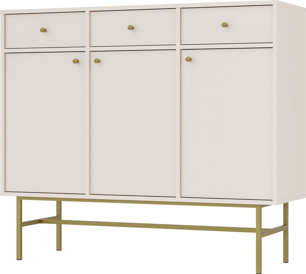 Masseno Kommode TORINO 125 cm Sideboard mit 3 Schubladen und 3 Türen für Wohnzimmer Schlafzimmer Modern 125x41x108 cm Beige / Beige