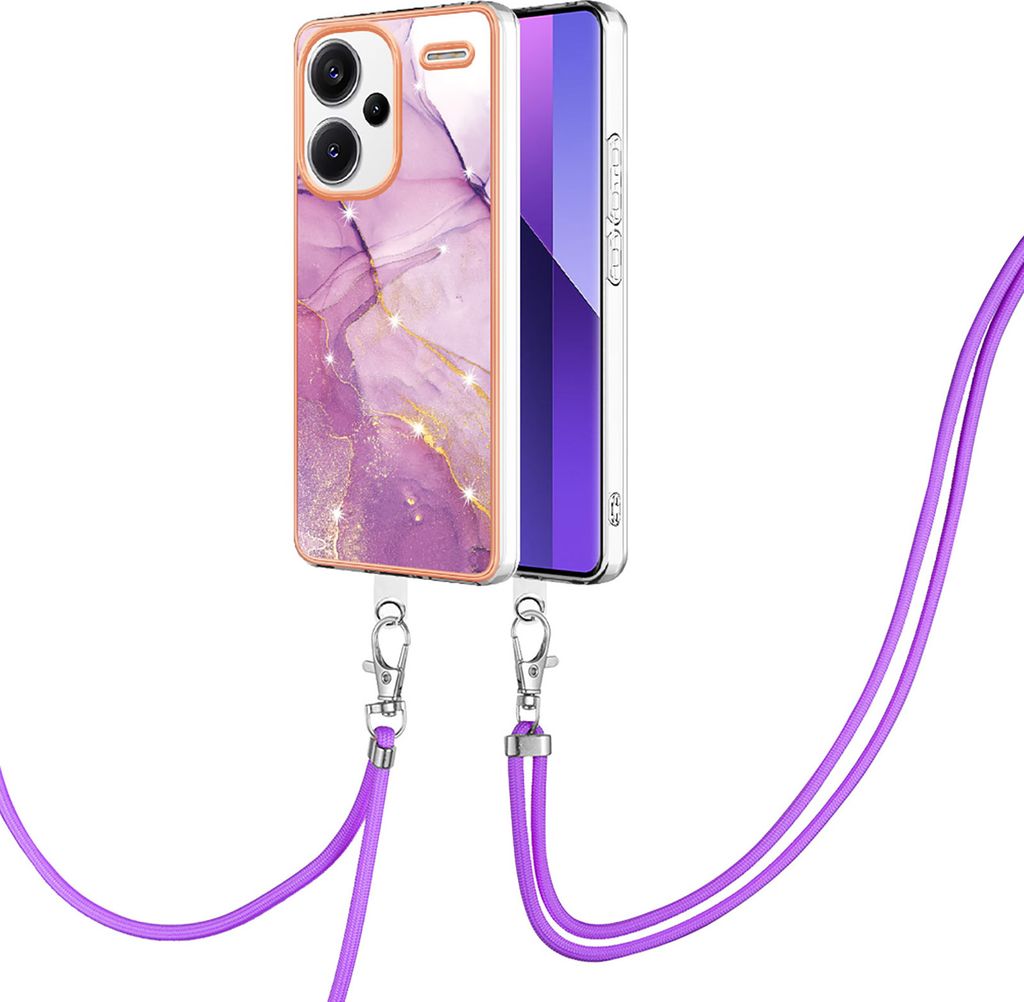 Handykette Hülle für Xiaomi Redmi Note 13 Pro+ 5G Muster TPU Schutzhülle mit verstellbarem Tragegurt Pink