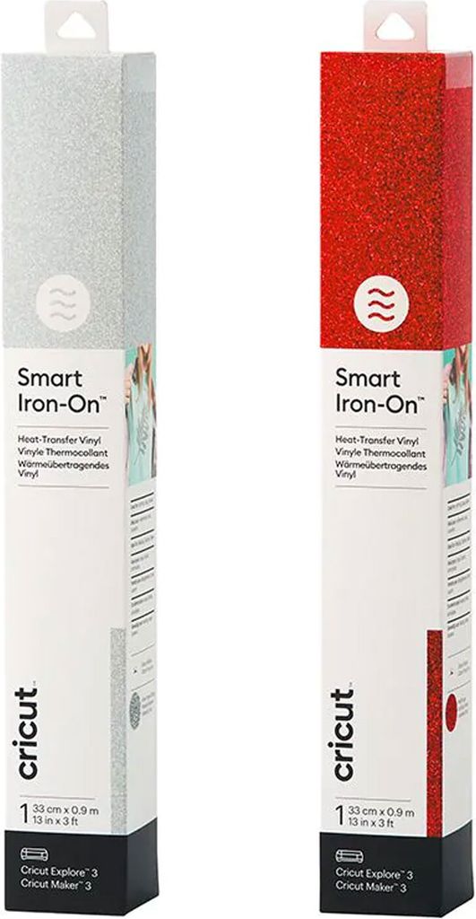 2 Cricut Aufbügelfolien Smart mit Glitzer 91 x 33 cm - silber, rot