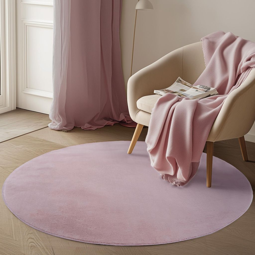 Carpetsale24 Waschbarer Kurzflor Teppich, rutschfest & weich, Modernes Einfarbig Design für Wohnzimmer, Schlafzimmer, Grösse: 200 cm Rund