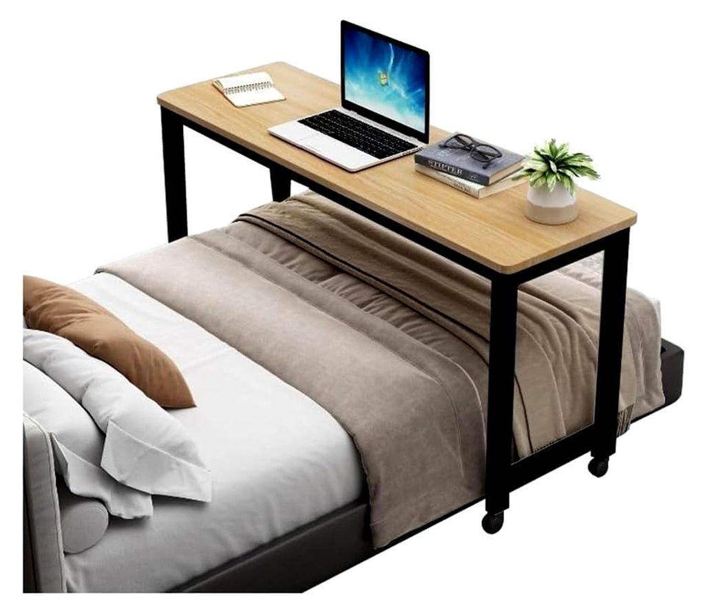 Überbetttisch mit Rädern, Überbettschreibtisch mit Metallbeinen für Schlafzimmer, Rolltisch für Wohnzimmer, Krankenhaus