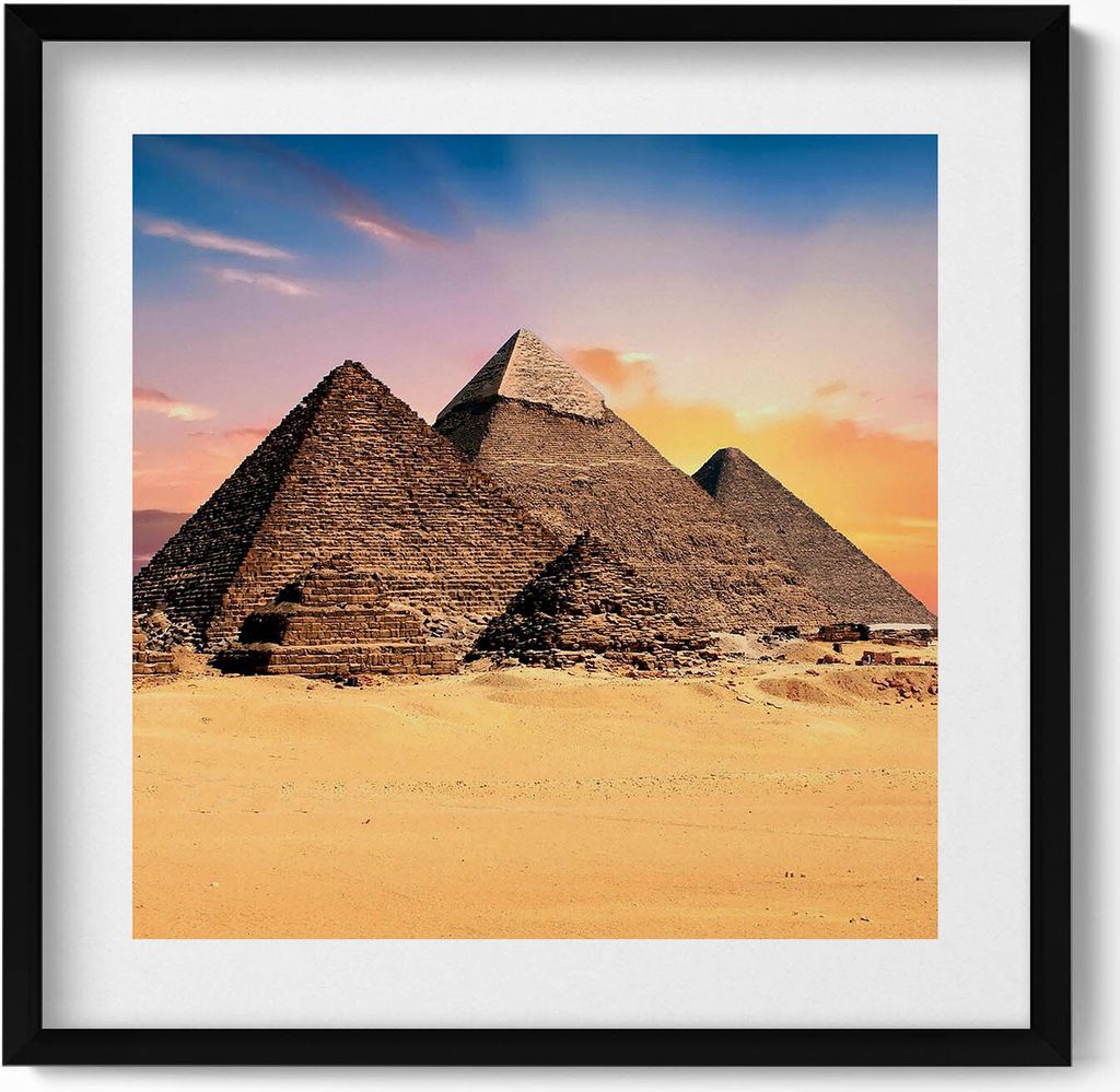 Ägyptische Pyramiden in der Wüste– Wandbild mit Rahmen – Gerahmtes Bild – Wanddekoration – 50x50 cm – Schwarz Rahmen