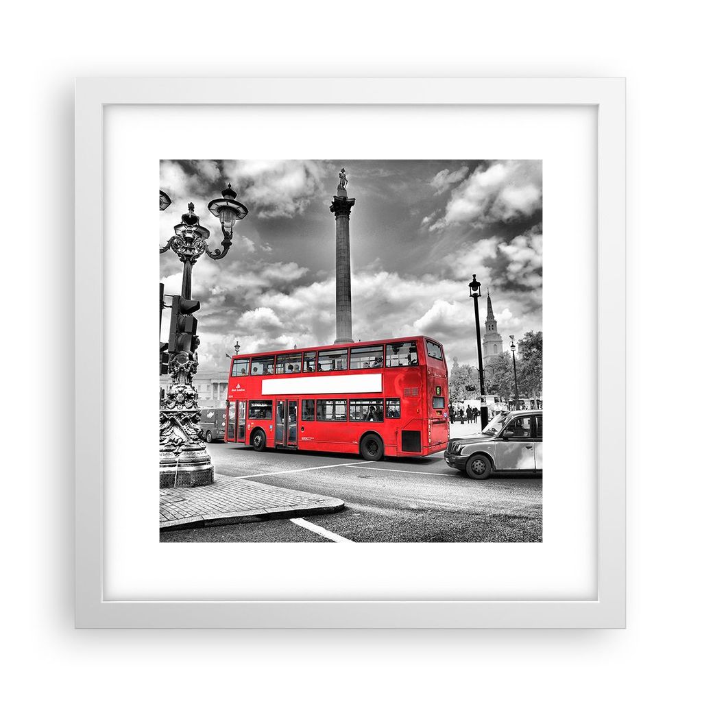Gerahmtes Poster - Weißer Rahmen - Trafalgar Platz Taxi London - 30x30 cm - Wand Bild - Wanddeko - Wandbilder - Wandposter - Bilderrahmen - Bilder...