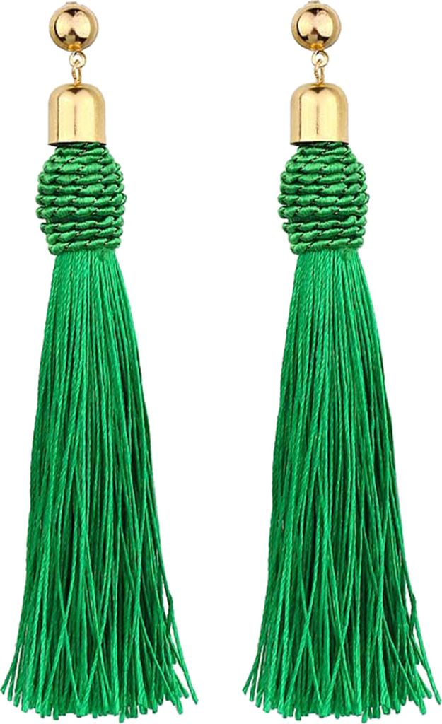 Böhmische Hochzeit Quaste Ohrstecker lange baumelnde Ohrringe Braut Brautjungfer Schmuck-Grün