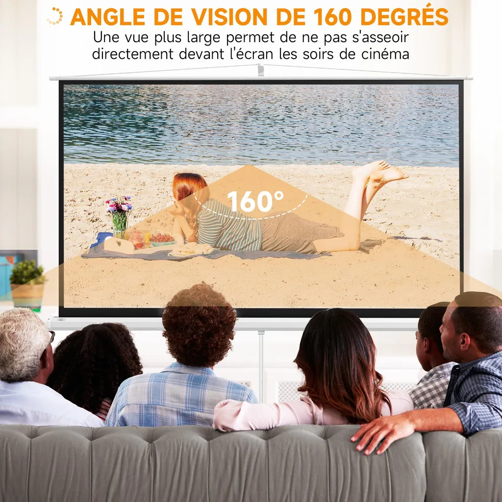 Écran de projection 100 pouces pour soirées ciné et présentations 4K HD - 6