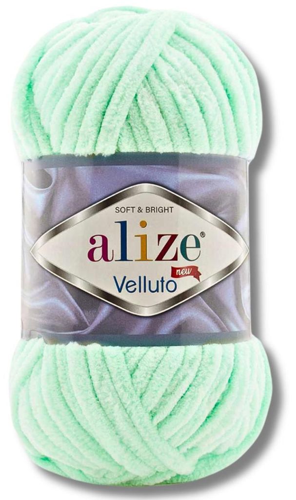 Alize 1x 100g Velluto dicke Wolle, Uni, Chenille, Häkeln, Stricken (Mint | 464)