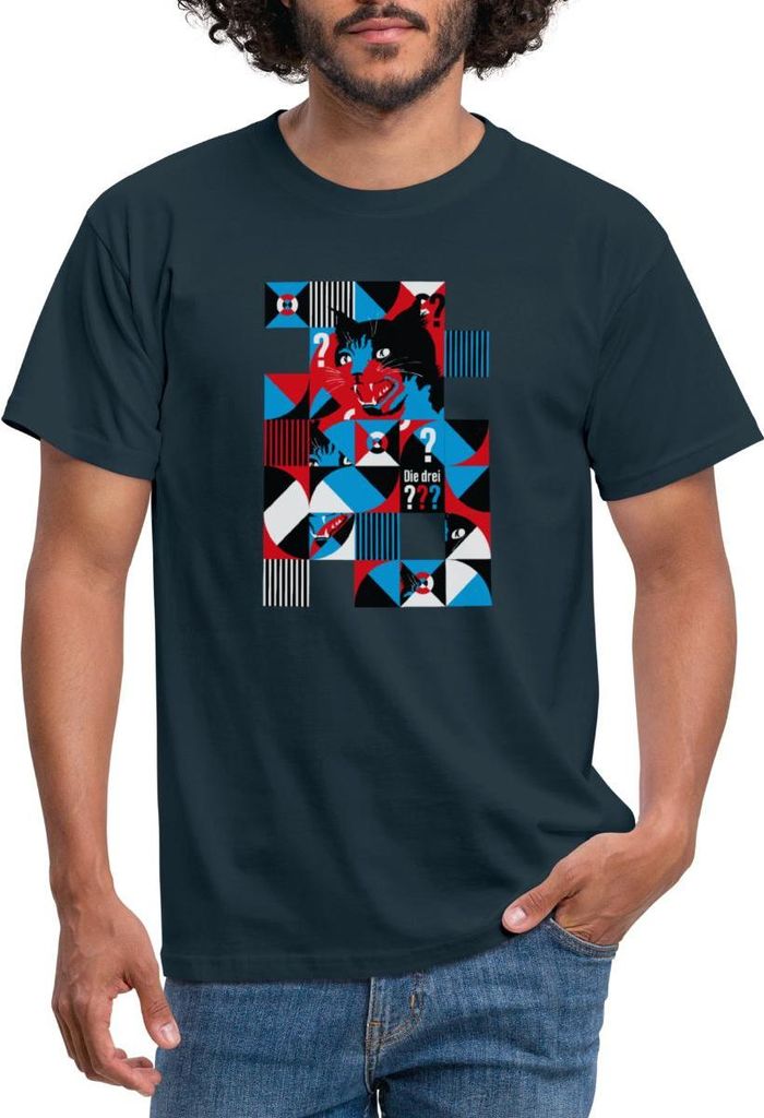 Spreadshirt Die Drei Fragezeichen Abstraktes Katzen Design Männer T-Shirt, 4XL, Navy