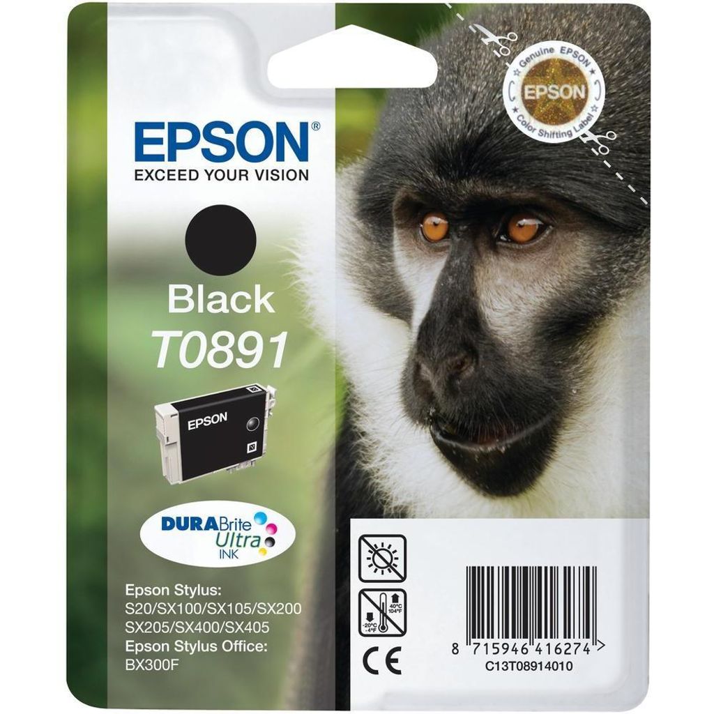Epson Monkey T0891 Affe DURABrite Ultra Single Black Tinte, Produktbild 