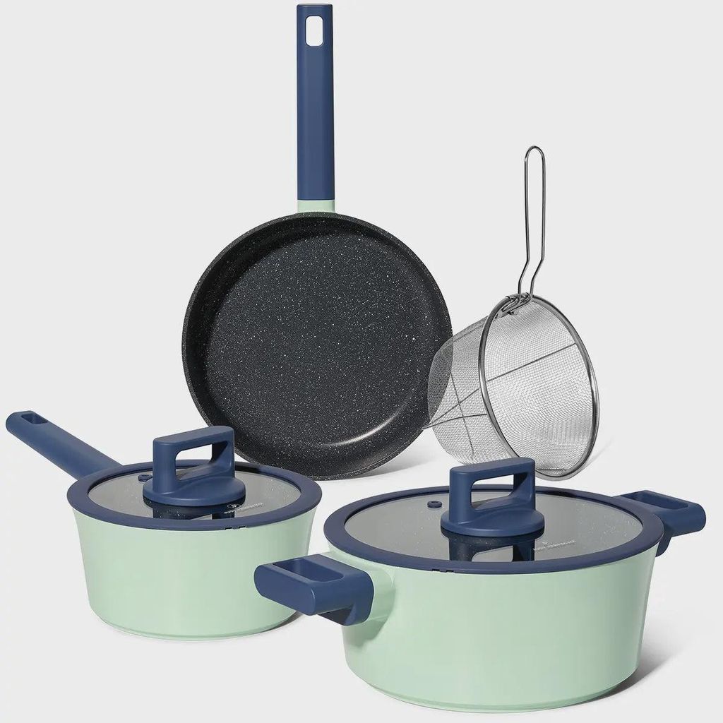 Just Perfecto JL-333: 6 Pieces Marble Coated Cookware Set with Rubber Rim Lid - Green