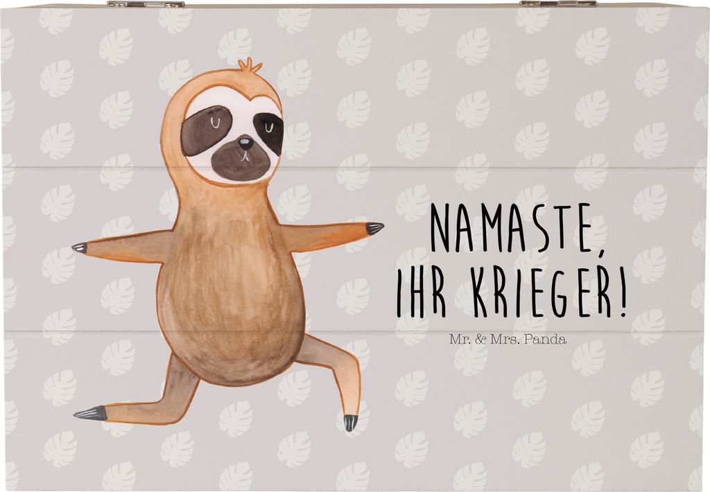 Mr. & Mrs. Panda Holzkiste Faultier Yoga 22 x 15 cm - Grau Pastell - Geschenk, mit Deckel, fotobox, Box, Yogaübungen, Schatulle, Namaste, holzkäs...